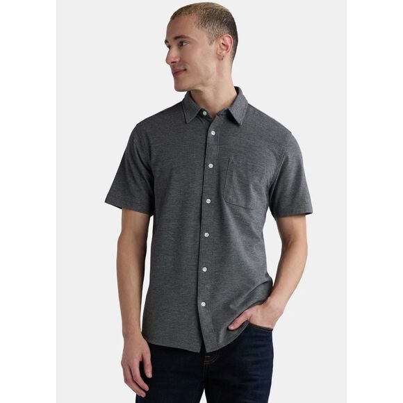 George Men's Short Sleeve Knit Button Front Shirt X-LARGE (46-48) Black Soot. - Picture 2 of 7